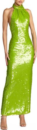 Mac Duggal Sleeveless Sequin Halter Cowl Back Ankle Dress in Apple Green at Nordstrom, Size 12