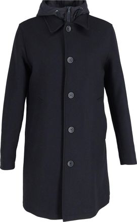 Herno Car Coat with Hooded Jacket Gilet in Black Wool