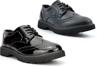 Generic Girls School Shoes Womens Brogues Girls Brogue Shoe Size 6 Ladies Brogues Size 7 Womens Brogue Shoes Sizes 3-8 Black Matt/Black Patent 4 UK