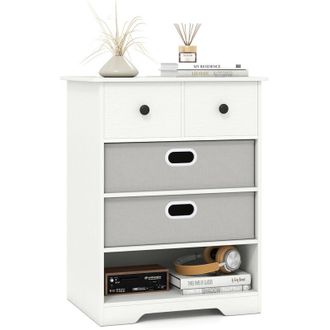 Costway 4-Drawer Dresser Modern Chest Storage Organizer w/Open Shelves-White