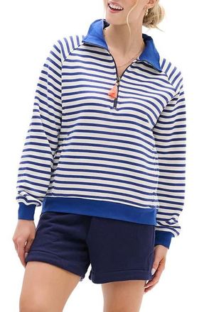 Hatley Mezarine Stripe Quarter Zip Sweatshirt in Mazarine at Nordstrom, Size X-Large