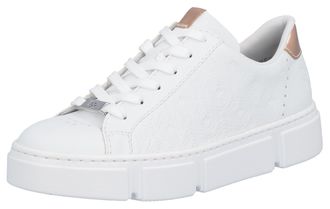 Rieker Plateausneaker RIEKER, Damen, Gr. 36, weiss (wei&szlig;), Lederimitat, Schuhe Plateausneaker, mit metallicfarbenen Akzenten, Freizeitschuh, Halbschuh, Schn&uuml;
