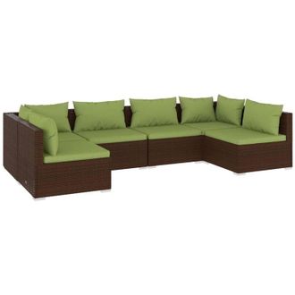 vidaXL Set Muebles De Jard&iacute;n 6 Piezas Y Cojines Rat&aacute;n Sint&eacute;tico Marr&oacute;n Vidaxl
