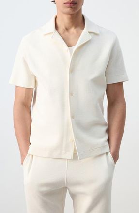 Mango Regular Fit Cotton Waffle Camp Shirt in Ecru at Nordstrom, Size Xx-Large