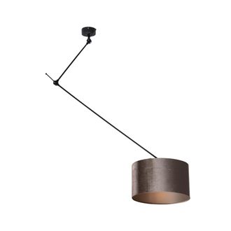 QAZQA Cl&aacute;sico/antiguo L&aacute;mpara Colgante Negra Con Pantalla De Terciopelo Color Topo De 35 Cm - Blitz Acero /terciopelo /textil Alargada /redonda Adecuado Par