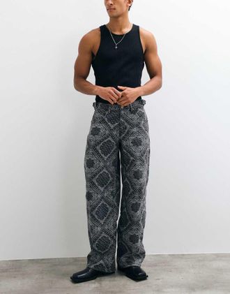 Liquor & Poker co-ord jeans ampio con stampa cachemire-Multicolore