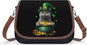 Generic St Day Patricks Cat Crossbody Bag Womens Handbag PU Message Bags Shoulder Purse with Adjustable Strap