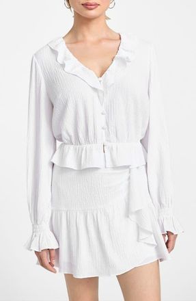 Guess Shaelo Long Sleeve Button-Up Crop Top in White at Nordstrom, Size X-Small