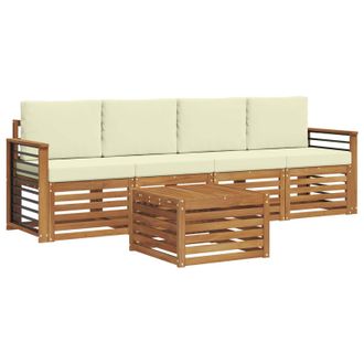 vidaXL Conjunto De Sof&aacute;s De Exterior Con Coj&iacute;n 5 Pcs Natural Y Crema Vidaxl