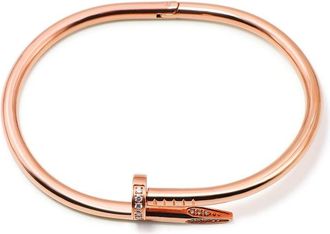 Liv Oliver 18K Rose Gold Plated Cz Embellished Nail Head Bangle Bracelet