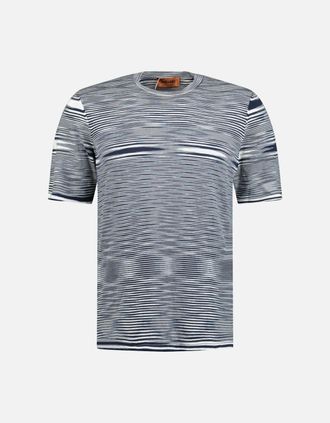 Missoni Mens Missoni Knitted Stripe T-Shirt White & Navy - Size: 36