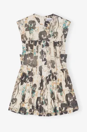 Ganni Printed Marl Mesh Corset Mini Dress - Size 10/12 Beige