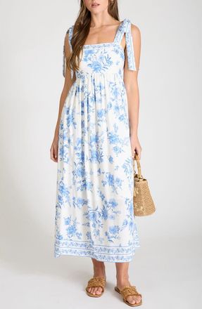Blu Pepper Tie Strap Sleeveless Maxi Dress in Light Blue Multi at Nordstrom, Size Medium