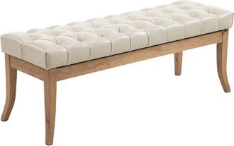 Clp Banco con patas de madera y asiento en Simil cuero Crema