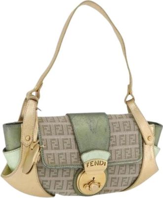 Fendi Pre-owned Shoulder Bags, female, Beige, Size: ONE SIZE Pre-owned Vintage Zucchino Canvas Hand Bag