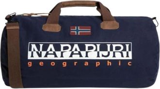 Napapijri Blauwe gewaxte katoenen reistas met afneembare verstelbare schouderband - Dames - Weekendtassen - Blauw - ONE Size - Katoen - Tassen