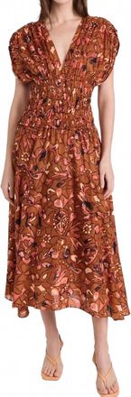 A.L.C. Lucia Floral Smocked Midi Dress In Tan