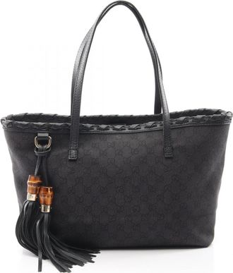 Gucci Black Denim Leather Handbag Tote Bag (Pre-Owned)