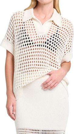 TWP Oversize Open Knit Linen & Silk Polo in Ivory at Nordstrom, Size X-Small