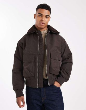 Jack & Jones Giacca bomber marrone cioccolato con colletto in pile borg