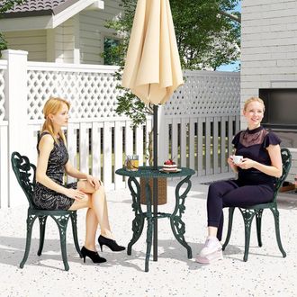OUTSUNNY 3 Pieces Bistro Set Furniture Garden Balcony Table 2 Chairs in Green