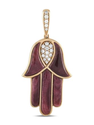 Kabana pre-owned 14K yellow gold Hamsa diamond pendant - Purple