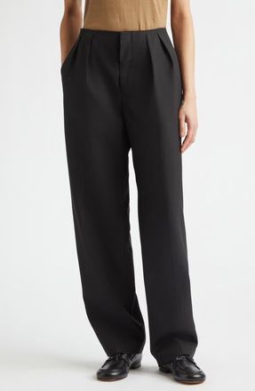 Jil Sander Relaxed Pleated Virgin Wool Trousers in Black at Nordstrom, Size 44