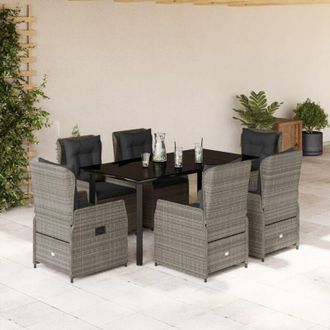 vidaXL Set Comedor Jard&iacute;n 7 Pzas Y Cojines Rat&aacute;n Sint&eacute;tico Gris Vidaxl