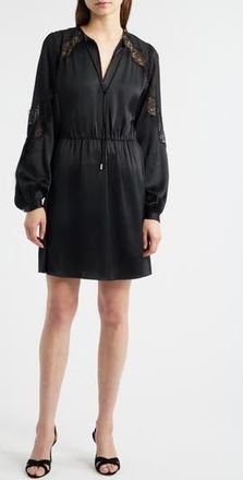 BOSS Dlassys Long Sleeve Satin & Lace Dress in Blk at Nordstrom Rack, Size 10
