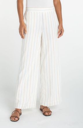 Liverpool L.A. Stripe Pull-On Wide Leg Pants in Cream/Blue Multi Stripe at Nordstrom, Size X-Large