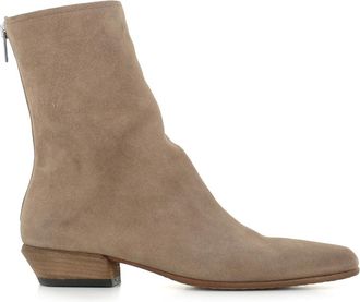 Pantanetti Tapered-Toe Suede Enkellaarsjes - Dames - Cowboylaarzen - Grijs - 37 EU - Leer - Schoenen