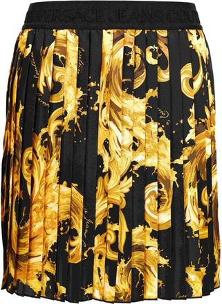 Versace Jeans Couture Geplooide Rok met Print - Dames - Korte rokken - Zwart - 2XS - Polyester - Rokken