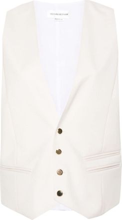 Victoria Beckham V-neck buttoned waistcoat - women - Elastane/Polyamide/Polyester/Cotton/Virgin Wool - 10 - Neutrals