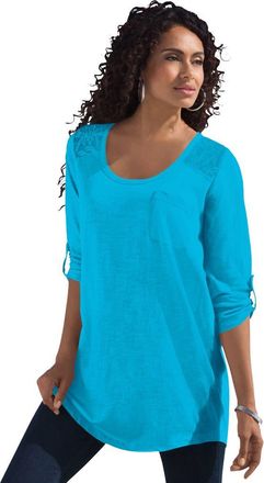 Roaman's Textured Lace Trimmed Tunic in Ocean at Nordstrom, Size Medium