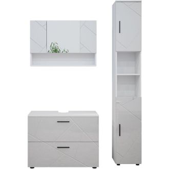 Vicco Conjunto De Muebles De Ba&ntilde;o Irma, Blanco Alto Brillo, 3 Piezas, Mueble Bajo 80 Cm
