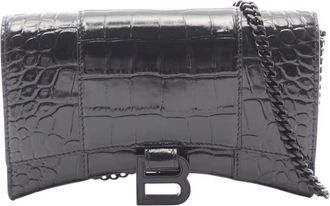Balenciaga Pre-owned Balenciaga Shiny Calfskin Crocodile Embossed Hourglass Wallet On Chain Ladies 0AGTEOTT8F7LHTM4