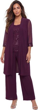 Roaman's Plus-Size 3 Piece Knit Embellished Pant Set in Dark Berry at Nordstrom, Size 16