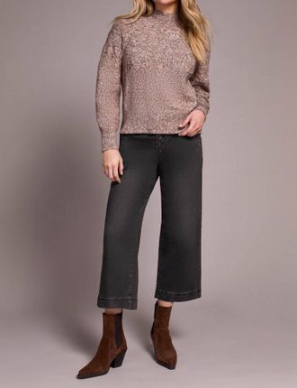 Tribal Two-Tone Long Sleeve Mock Neck Sweater In Wood