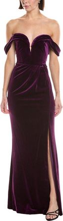Marchesa Off-The-Shoulder Velvet Maxi Dress