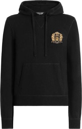 Dolce & Gabbana logo-appliqu&eacute; cashmere hoodie - men - Cashmere - 52 - Black