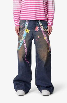 mnml Rave Chain Print Jeans in Blue at Nordstrom, Size 34