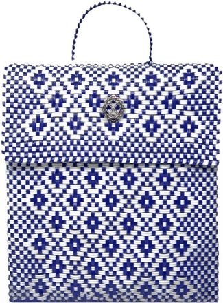 Lola's Bag Womens Medium Handmade Aztec Backpack In Blue/white