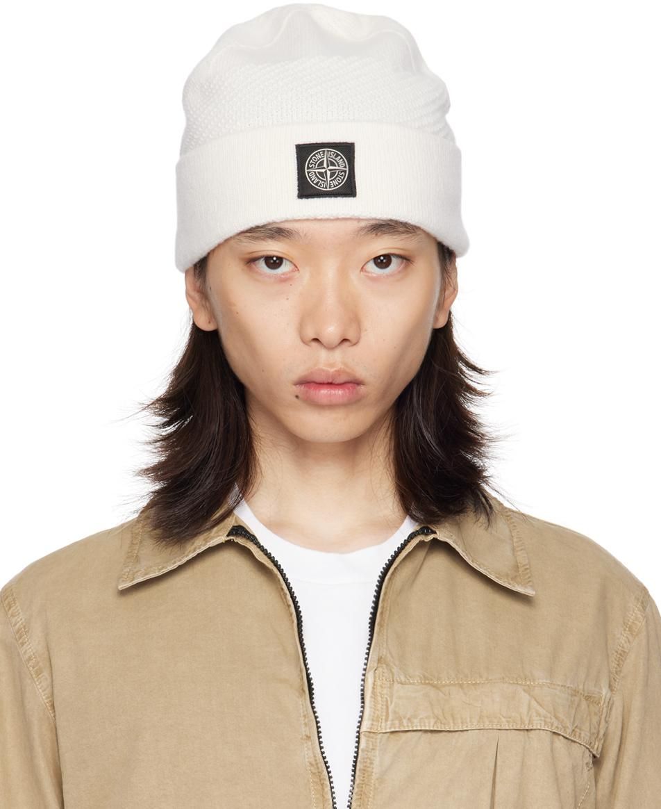 Pearl Grey Melange N10B5 RWS GEELONG WOOL Beanie with Logo Patch | Stone  Island US