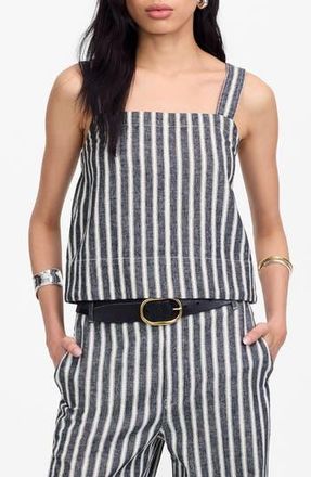 Madewell Stripe Square Neck Linen & Cotton Tank in Navy White Stripe at Nordstrom Rack, Size Xx-Small