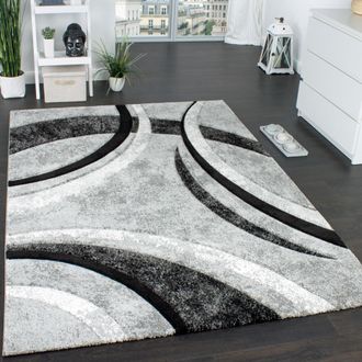 Paco Home Paco Home - Alfombra De Dise&ntilde;o Con Ribetes Estampado Con Rayas Gris Negro Crema Moteada 120x170 Cm