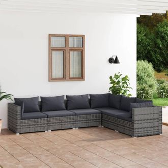 vidaXL Set De Muebles De Jard&iacute;n 6 Pzas Y Cojines Rat&aacute;n Sint&eacute;tico Gris Vidaxl