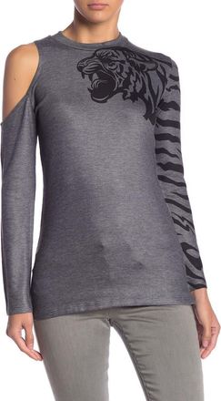 Go Couture One Shoulder Cutout Sweater in Charcoal Angry Tiger at Nordstrom Rack, Size X-Large