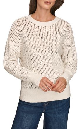 DKNY Open Stitch Cotton Blend Sweater in Cream at Nordstrom, Size X-Small
