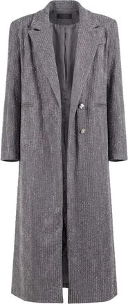 Twentyfourhaitch Lange Jas met Strass Strepen - Dames - Mantel - Grijs - XL - Leer - Jassen