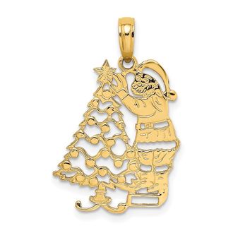 Diamond2Deal 10k Yellow Gold Polished Christmas Tree Santa Pendant